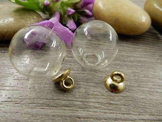 Lasipallo+korkki, 24x19mm, kirkas/kulta, 1kpl