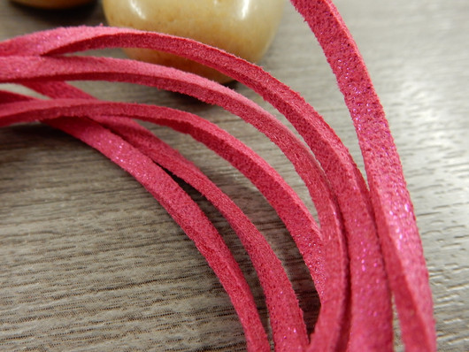 Tekomokka nauha glitter, 2.7x1.4mm, pinkki, 1m