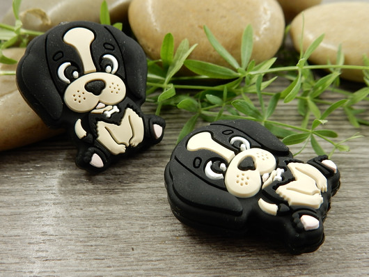 Silikonihelmi koira, 28x24mm, musta, 1kpl