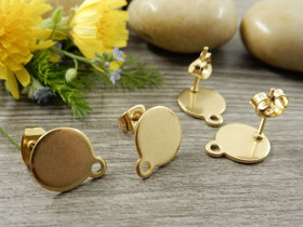 Korvakorutappi lenkillä+lukko, 10x12.5mm, vaaleakulta/PVD/ rst, 1pari