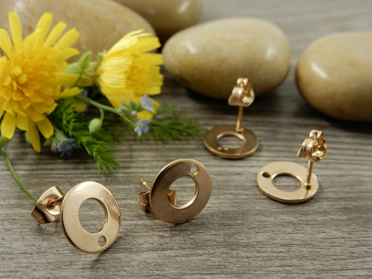 Korvakorutappi ympyrä+lukko, 10x10mm, ruusukulta/ PVD/ rst, 1pari