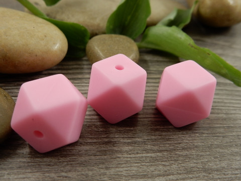Silikonihelmi hexagon, 14mm, pinkki, 1kpl