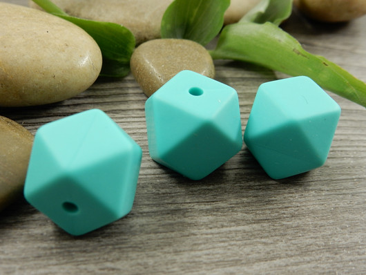 Silikonihelmi hexagon, 14mm, tummaminttu, 1kpl