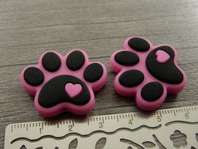 Silikonihelmi tassu, 25x30mm, pinkki/musta, 1kpl