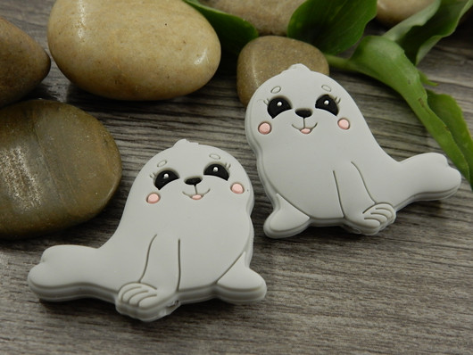 Silikonihelmi hylje, 29x33mm, harmaa, 1kpl