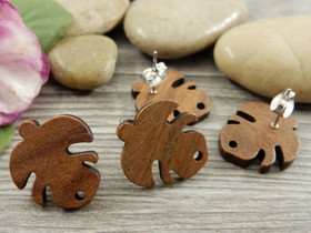 Korvakorutappi lehti+lukko, 19.5x17.5x0.7mm, rst puu, 10paria