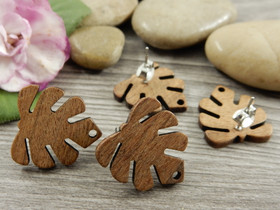 Korvakorutappi lehti+lukko, 20x18x0.7mm, rst puu, 10paria