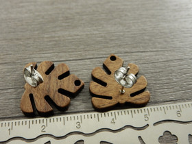 Korvakorutappi lehti+lukko, 20x18x0.7mm, rst puu, 10paria