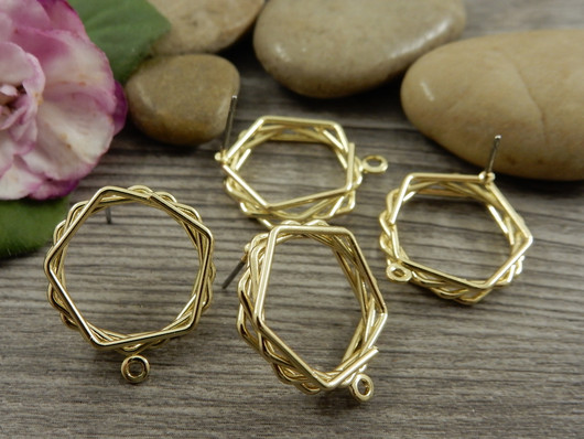 Korvakorutappi hexagon, 22x18.5mm, kulta, 1pari