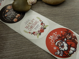 Merry christmas tarra, 38mm, moniväri, 10kpl