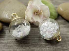 Lasipalloriipus tähdet, 21x16mm, valkoinen ab 1kpl