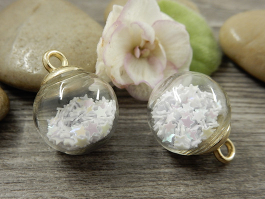 Lasipalloriipus tähdet, 21x16mm, valkoinen ab 1kpl