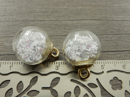 Lasipalloriipus tähdet, 21x16mm, valkoinen ab 1kpl