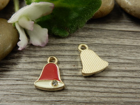 Joulukelloriipus, 12x10mm, kulta/punainen, 1kpl