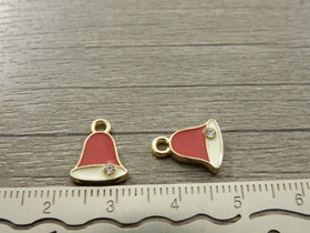 Joulukelloriipus, 12x10mm, kulta/punainen, 1kpl