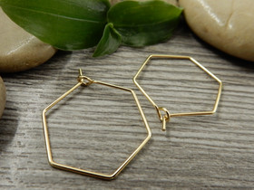 Korvakorurengas hexagon, 26x19.5x0.6mm, 18K/vaaleakulta/rst, 1pari