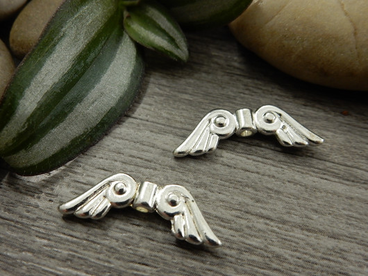 Metallihelmi/ riipus siivet, 8x21mm, kirkashopea, 10kpl