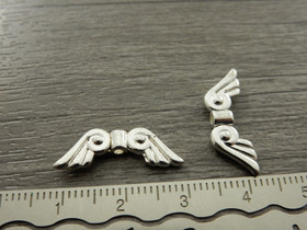 Metallihelmi/ riipus siivet, 8x21mm, kirkashopea, 10kpl