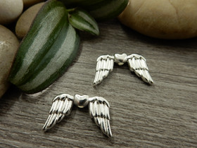 Metallihelmi/ riipus siivet, 19x11mm, kirkashopea, 10kpl