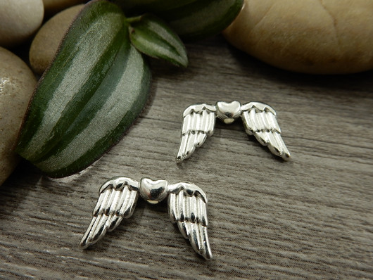 Metallihelmi/ riipus siivet, 19x11mm, kirkashopea, 10kpl