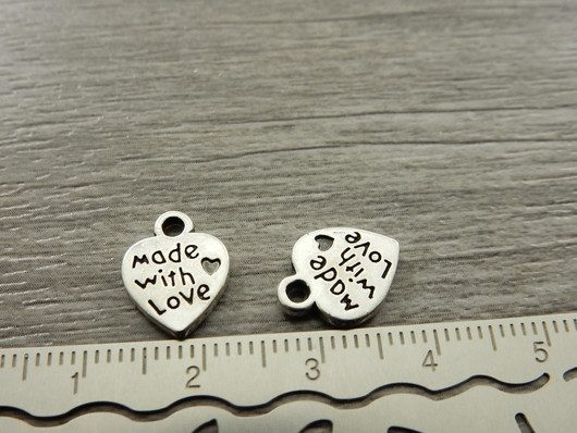 Made with love riipus, 13x10mm, kromi, 1kpl 