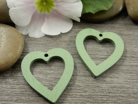 Puuriipus sydän, 25x23mm, vihreä, 1kpl