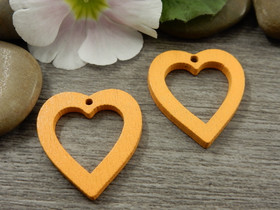 Puuriipus sydän, 25x23mm, oranssi, 1kpl