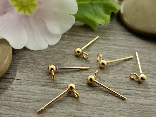 Korvakorutappi lenkillä, 3x14mm, 18K/kulta/rst, 1pari