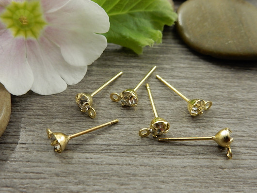 Korvakorutappi lenkillä strassi, 4x15mm, kulta, 1pari