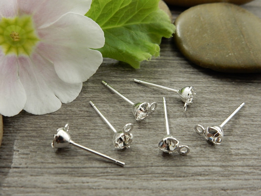 Korvakorutappi lenkillä strassi, 4x15mm, kirkashopea, 1pari