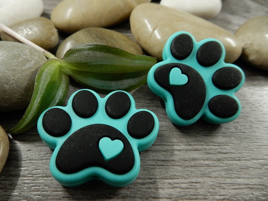 Silikonihelmi tassu, 25x30mm,tummaminttu/musta, 1kpl