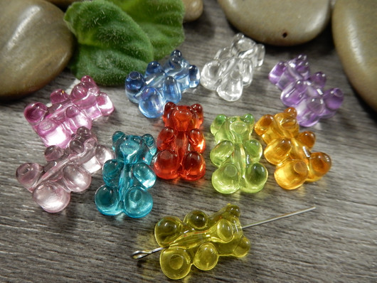 Akryylihelmi nalle, 16x11mm, mixsetti, 10kpl