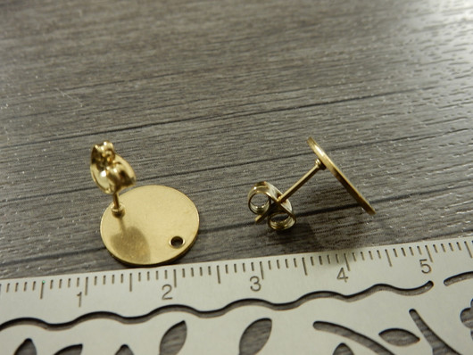 Korvakorutappi reiällä ympyrä+lukko, 12x12mm, rst /kulta, 1pari