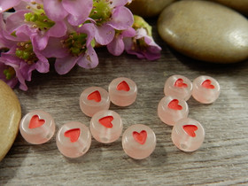 Akryylihelmi pimeässä hohtava sydän, 7mm, kirkas/punainen, 20kpl