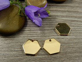 Hexagonriipus, 9x8mm, 18K/ vaaleakulta, 1kpl