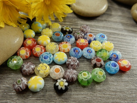 Lasihelmi millefiori, 6x3.5mm, mixsetti, 20kpl