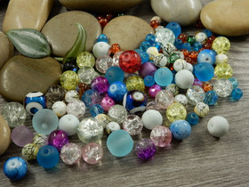 Lasihelmi lajitelma, 4-15mm, mixsetti, 50g