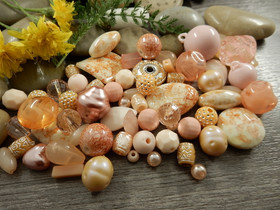 Akryylihelmi lajitelma, 3-28mm, persikka, 50g