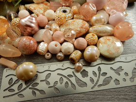 Akryylihelmi lajitelma, 3-28mm, persikka, 50g