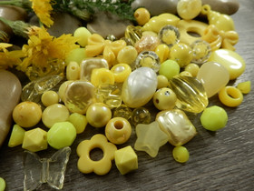 Akryylihelmi lajitelma, 3-28mm, keltainen, 50g