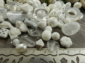 Akryylihelmi lajitelma, 3-28mm, valkoinen, 50g