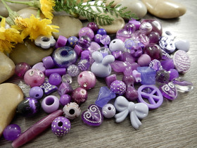 Akryylihelmi lajitelma, 3-28mm, liila, 50g