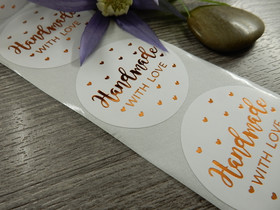 Handmade with love tarra, 38mm, valkoinen-ruusukulta, 10kpl