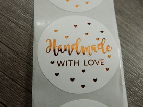 Handmade with love tarra, 38mm, valkoinen-ruusukulta, 10kpl