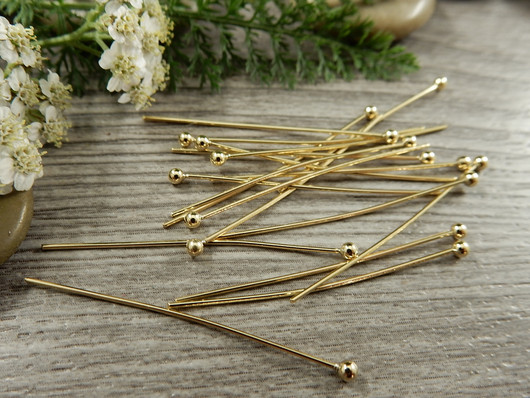 Korupiikki pallopää, 35x0.5mm, 24K vaaleakulta/ rst, 50kpl