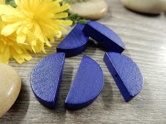 Puoliympyrä puuhelmi, 20x10mm, sininen, 1kpl