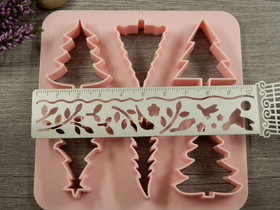 Muotti setti kuusi, 10x10cm vaaleanpunainen, 1kpl