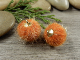 Pom pom riipus, 17x14mm, oranssi/kulta, 1kpl