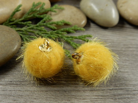 Pom pom riipus, 17x14mm, keltainen/kulta, 1kpl