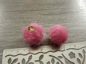 Pom pom riipus, 17x14mm, pinkki/kulta, 1kpl